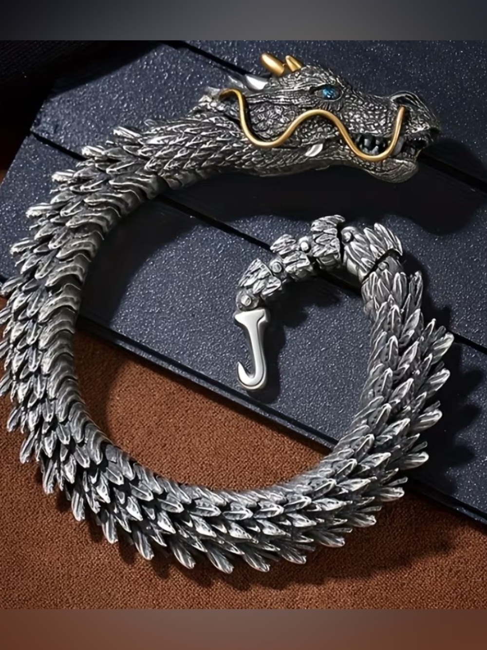 Dragon Head Blue Eyes Mens Bracelet : Stainless Steel Viking Norse Celtic Pagan
